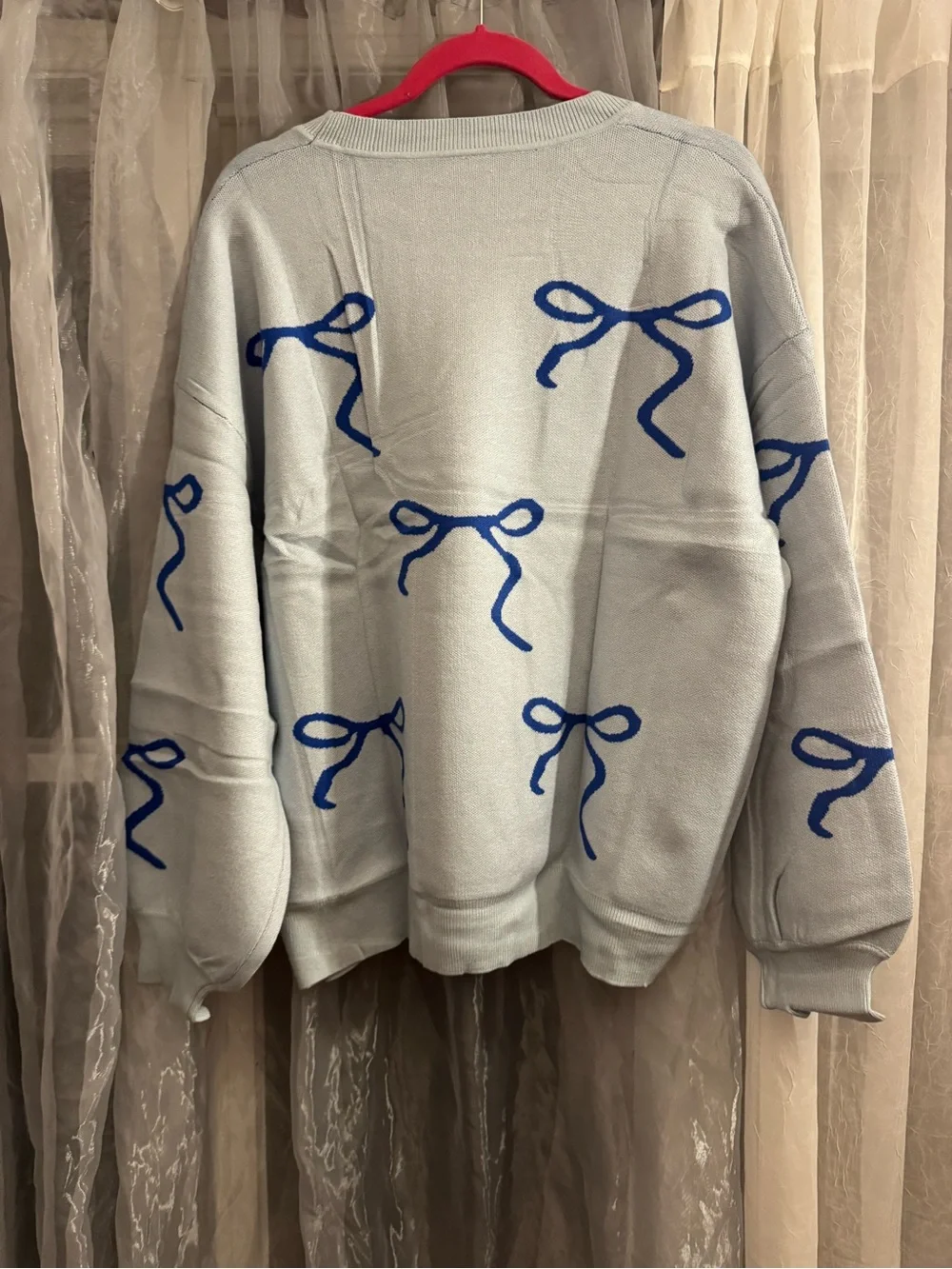 ATHMILE Light Blue Bow-Print Women's Sweater